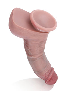 Strong suction cup base close-up on bendable realistic dildo for hands-free shower use