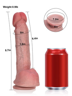 Size chart of the 8 inch skinny dildo showing length and girth