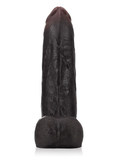 Thick black sliding skin dildo on a strong suction cup base